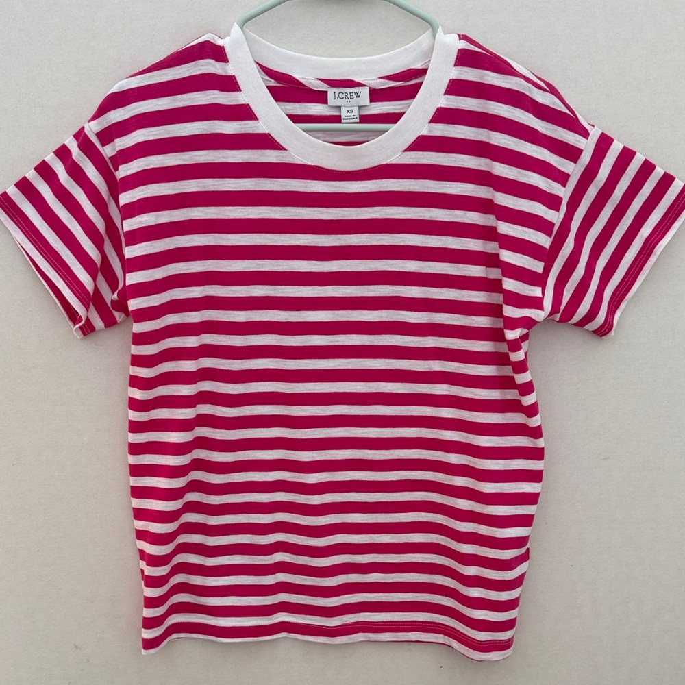 J. Crew Pink and White Striped Tee